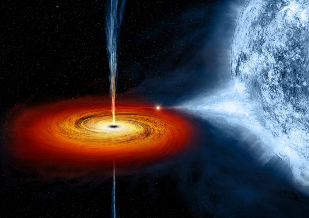 Black hole - ကြယ် စုံတွဲတွေမှာ ကြယ်ရဲ့ ဓါတ်ငွေ့တွေကို တွင်းနက်က စုပ်ယူပြီး တဖြည်းဖြည်း ကြီးလာပါတယ်