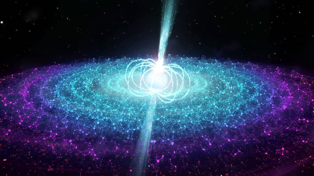 နျူထရွန် ကြယ်ပတ်လည်က သံလိုက်စက်ကွင်း တွေကို ပန်းချီသရုပ် ဖေါ်ထားပုံ